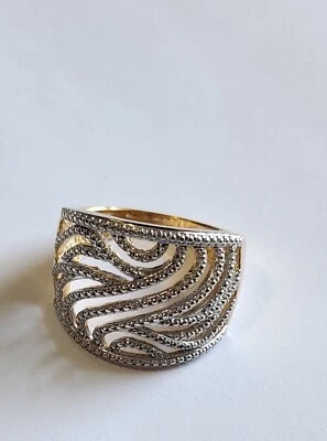 Anillo Cúpula Remolino Plata y Oro 18k sobre Latón - Talla 8 Foto 1 de 3