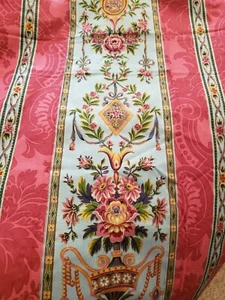 BLUMENSTREIFEN RUSSLAND, AQUA GRÜN GOLD BAUMWOLLE WOHNDEKO STOFFREST - Bild 1 von 3