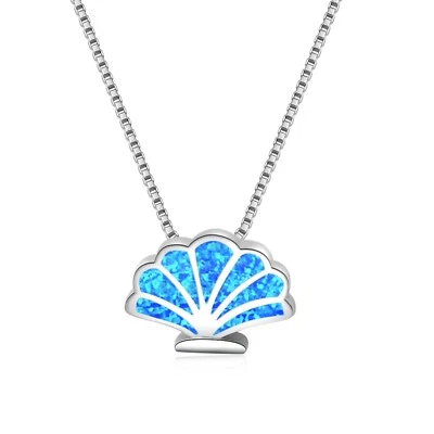Hawaii Blue Fire Opal Shell Necklace pendants Silver Filled For Women Girls - Image 1 of 4