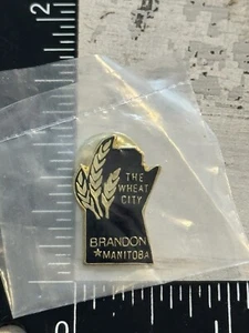 Vintage Gold Tone Enamel Town of Brandon Pin Manitoba Canada Travel Lapel L1 - Imagen 1 de 3