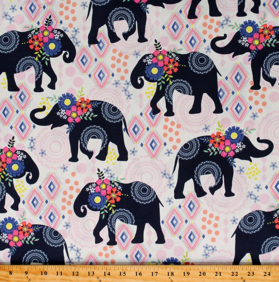 Estampado de tela de flores africanas animales patrones de elefantes de algodón por yarda D587,69 Foto 1 de 1