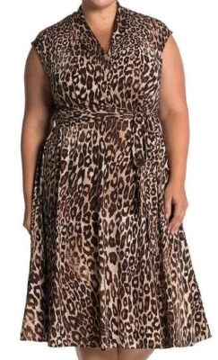 Vestido de dia London Times envoltório falso serve no tamanho 4X estampa de animal leopardo novo com etiquetas $136 - Imagem 1 de 4