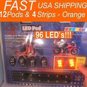 16 Pc Amber Orange 96 LED Lighting POD kit UNDER GLOW GOLF CART NEON 12V