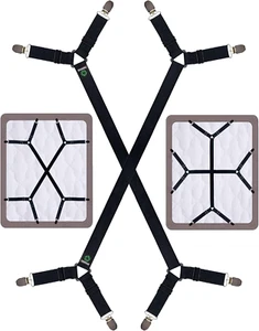 Bed Sheet Straps - Crisscross Fitted Sheet Clips and Sheet Holder Elastic Bands - Picture 1 of 12