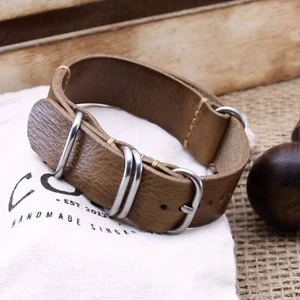 Handmade 5-Ring Style II Military 101 Leather NATO Strap 20mm 22mm 24mm 26mm - Picture 1 of 3