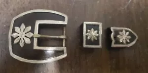 3-teiliges Schnallenset Rund Concho - Rostiges Eisen - Deutsches Silber - Bixby Style - Bild 1 von 1
