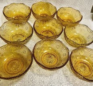 Konvolut 9 Schalen Vintage Brockway Glas Co Bernstein Gold Müslischale Concord Muster - Bild 1 von 8