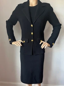 NWT St John Knit Dress Suit Size 6 S Black Pique knit - Picture 1 of 18