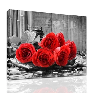 Red Rose Flower Picture Decor Wall Art Canvas Print Black and White Poster Co - Picture 1 of 7