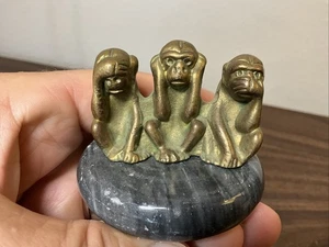 Vintage 3 Solid Brass Monkeys Hear No Evil Speak No Evil See No Evil Figures - Picture 1 of 5