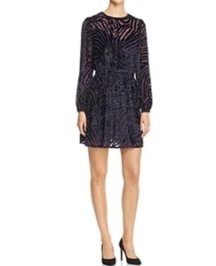 Vestido de Fiesta MICHAEL KORS Púrpura Negro Mangas Bishop Burnout NUEVO CON ETIQUETAS $225 XS - Imagen 1 de 13