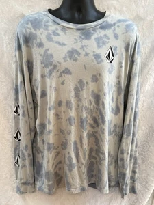 VOLCOM Herren Langarm Logo T-Shirt ~ Größe XL ~ BAUMWOLLE hellblau/weiß Batik - Bild 1 von 9