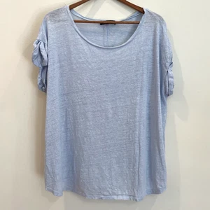 Hatch Top Womens 1 Small Blue Linen Short Sleeve Maternity Minimalist Relaxed - Picture 1 of 9