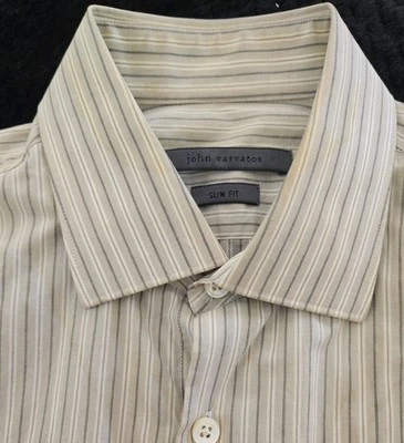 John Varvatos Slim Fit Men's Button Down Button Down Shirt Medium Green Striped - Image 1 of 4