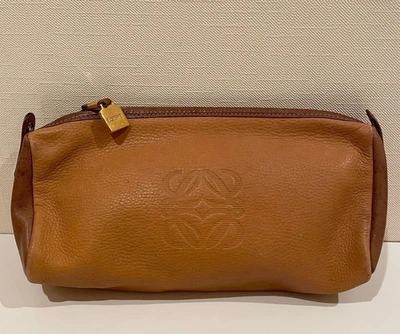 Monedero vintage Loewe bolsa anagrama marrón gamuza oro herrajes Japón usado Foto 1 de 4