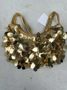 Gold Sequin Mini Handbag Evening Purse Party Clutch Small Bag Shiny Sparkly Y2K - Picture 1 of 4