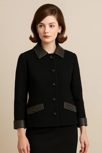 Chaqueta de Lana Negra Tejida a Butte Años 60 De Colección M Imitación Cuero Borde Mod Estilo Hombres Locos - Imagen 1 de 7