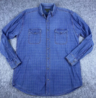 Croft & Barrow 男式牛仔纽扣衬衫长袖蓝色格子 LT 码 — 第 1/4 张图片