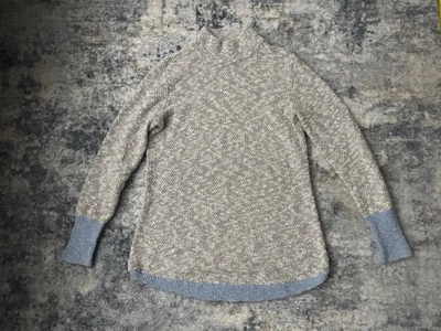 Suéter LL Bean Signature algodão/linho pano azul ardósia martelado malha pescoço simulado M - Imagem 1 de 4