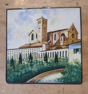 Mattonella in ceramica dipinta Assisi San Francesco - Foto 1 di 3