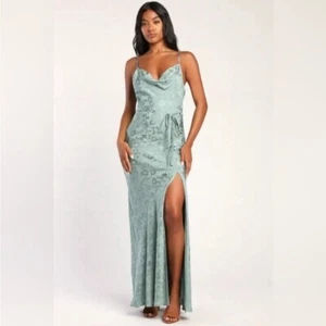 NWT Floral Flirtations Satin Floral Jacquard Maxi Dress Dusty Sage XL Wedding - Picture 1 of 16