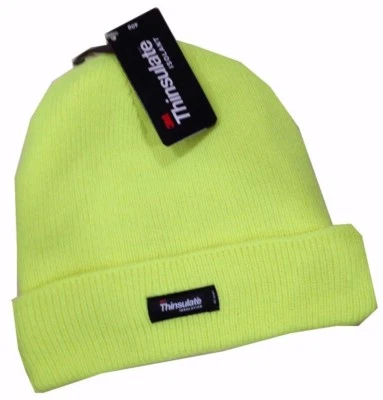 3M Thinsulate Acrylic Beanie Hi Vis Safety Fluoro Green Lime Warm Work Hat Cap - Image 1 of 4