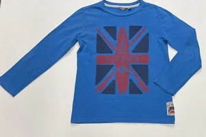 FAT FACE UK Boy's Blue Union Jack Flag Logo L/Sleeve Cotton T- Shirt Size: 8/9 - Picture 1 of 7