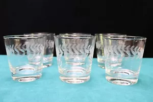 Vintage Anchor Hocking Grey Cut Laurel 6 Clear Flat Old Fashioned Glass Tumblers - Picture 1 of 5