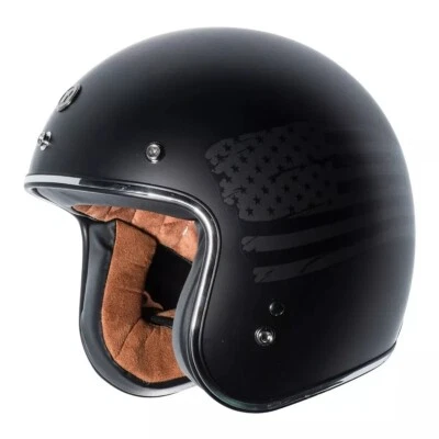 TORC T50 Del Mar Cafe Retro 3/4 Open Face Motorcycle Helmet Flat Black Flag L - Image 1 of 4