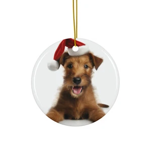 Hanging Ceramic Christmas Tree Ornament - Irish Terrier Puppy Design - Imagen 1 de 4