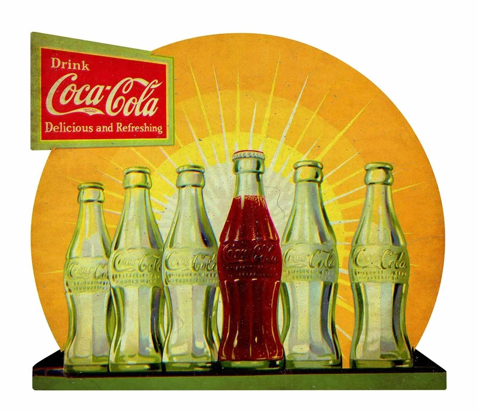 COCA COLA SUN RISING COKE BOTTLES 22" HEAVY DUTY USA MADE METAL ADVERTISING SIGN - Image 1 of 1