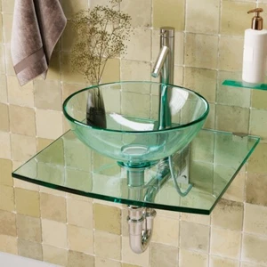 Halo 23 1/2" Glass Wall Mounted Bathroom Sink with Counter Faucet and Drain - Picture 1 of 9