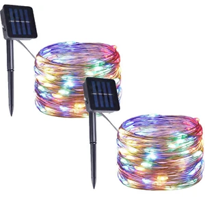 2 Pack 33FT 100LED Solar String Lights Outdoor Fairy Lamp 8 Modes Waterproof - Picture 1 of 10