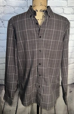 Camisa de vestir Kenneth Cole Reaction para hombre manga larga gris a cuadros lino algodón Foto 1 de 4