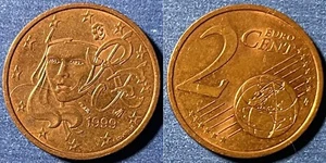 France 1999 2 Euro Cents KM-1283 Copper plated steel aUNC #14 - US Seller - Picture 1 of 2