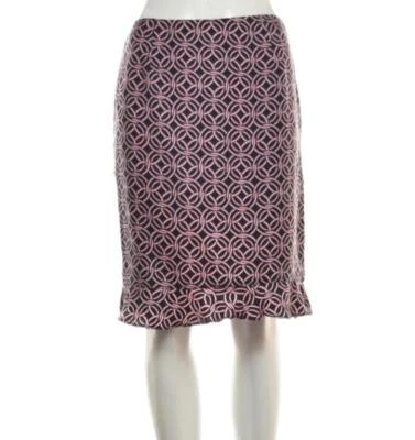 Skirtin Around Womens Skirt Size 2 Black Pink Geo Pencil Knee Length Silk - Image 1 of 4