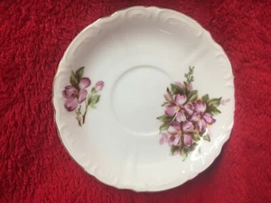 Vtg Pink & Maroon Floral Saucer Made in Japan Slightly Scalloped Edge - Picture 1 of 3