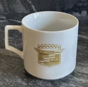 Vintage Cadillac Coffee Mug Cup White Tan Logo 1960s Collectible - Picture 1 of 3