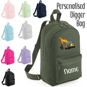 Personalised Kids Backpack Name Digger Boys Girls Back To School Bag Rucksack - Picture 1 of 2