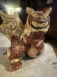Antike Kutani Foo Hund Statue Japanisch Handbemalt Porzellan Vintage Figur - Bild 1 von 13