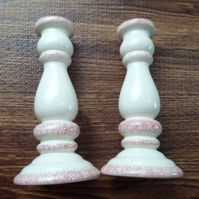 Wang's International Candlesticks Candle Holders Pastel Pink and Ivory 7.5" tall - Image 1 of 4