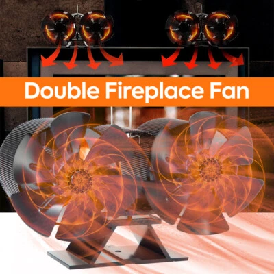 6 Blade Fireplace Stove Fan Heat Self-Powered Wood Top Burner Eco Heater 2 Heads - image 1 of 4