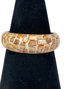 Vintage Shell Inlay Over Brass Cuff Bangle Bracelet Mid Century - Picture 1 of 6