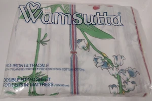 Vintage Wamsutta Ultrcale Double Fitted Sheet Old Store Stock Floral Ribbons - Picture 1 of 6