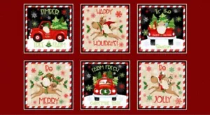 Henry Glass - Christmas Timber Gnomies Tree Farm Quilting Fabric Block Panel - Picture 1 of 4