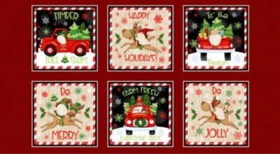 Henry Glass - Panel de bloque de tela para acolchado de madera de Navidad gnomos árbol granja Foto 1 de 4