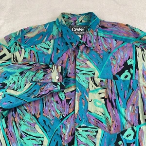 Vintage Cafe Styled in Italy Hemd Herren 1 XL Multi Abstrakt Retro Viskose Hergestellt in den USA - Bild 1 von 7
