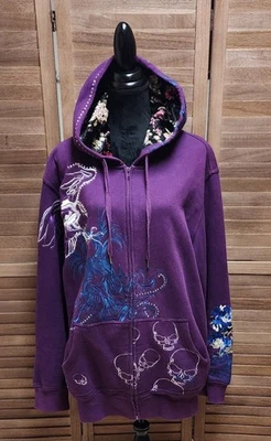 Suéter con Capucha Ruthless Art 2X Cuentas, Bordado Púrpura Cremallera Completa Floral Calavera  Foto 1 de 4