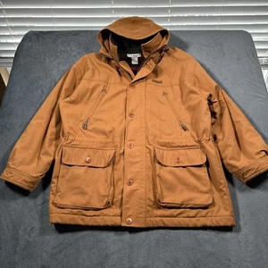 Vintage LL Bean Jacket Mens XL Brown Canvas Wool Lined Hooded Parka Made USA 90s - Picture 1 of 17