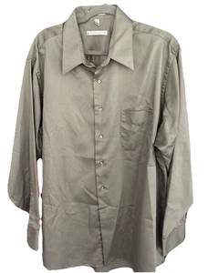Camisa de Vestir Geoffrey Beene Para Hombres 18 34/35 Mezcla de Algodón Satén Sin Hierro Marrón Nueva - Imagen 1 de 5